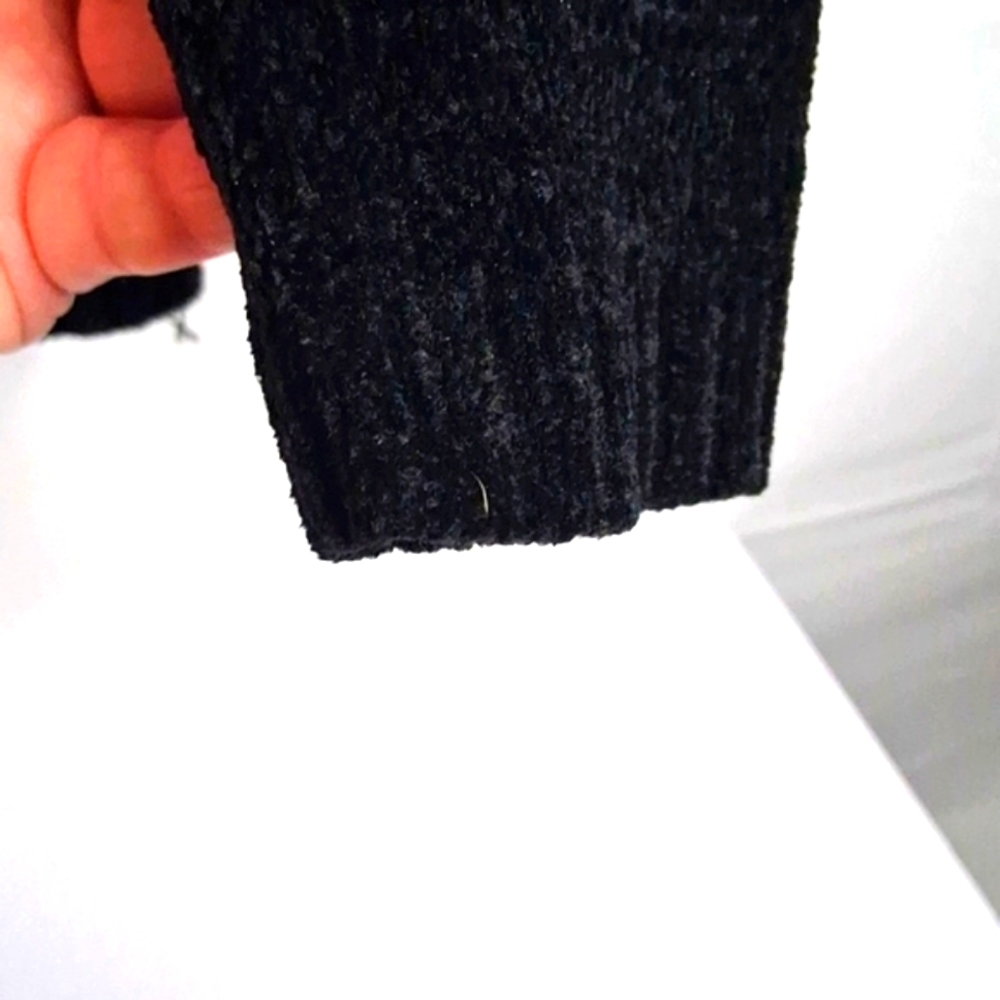 Erika Cardigan Womens PL Black Full Zip Collared Fair Isle Chenille Cozy Nordic - Picture 9 of 13
